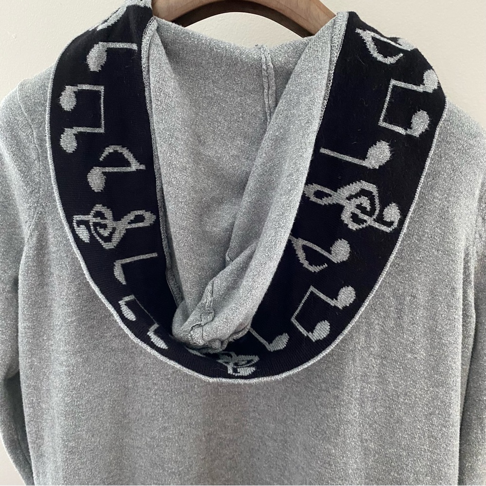 Hot Topic Hooded Sweater Cardigan Flyaway Music Notes Gray Black XL - Picture 5 of 9